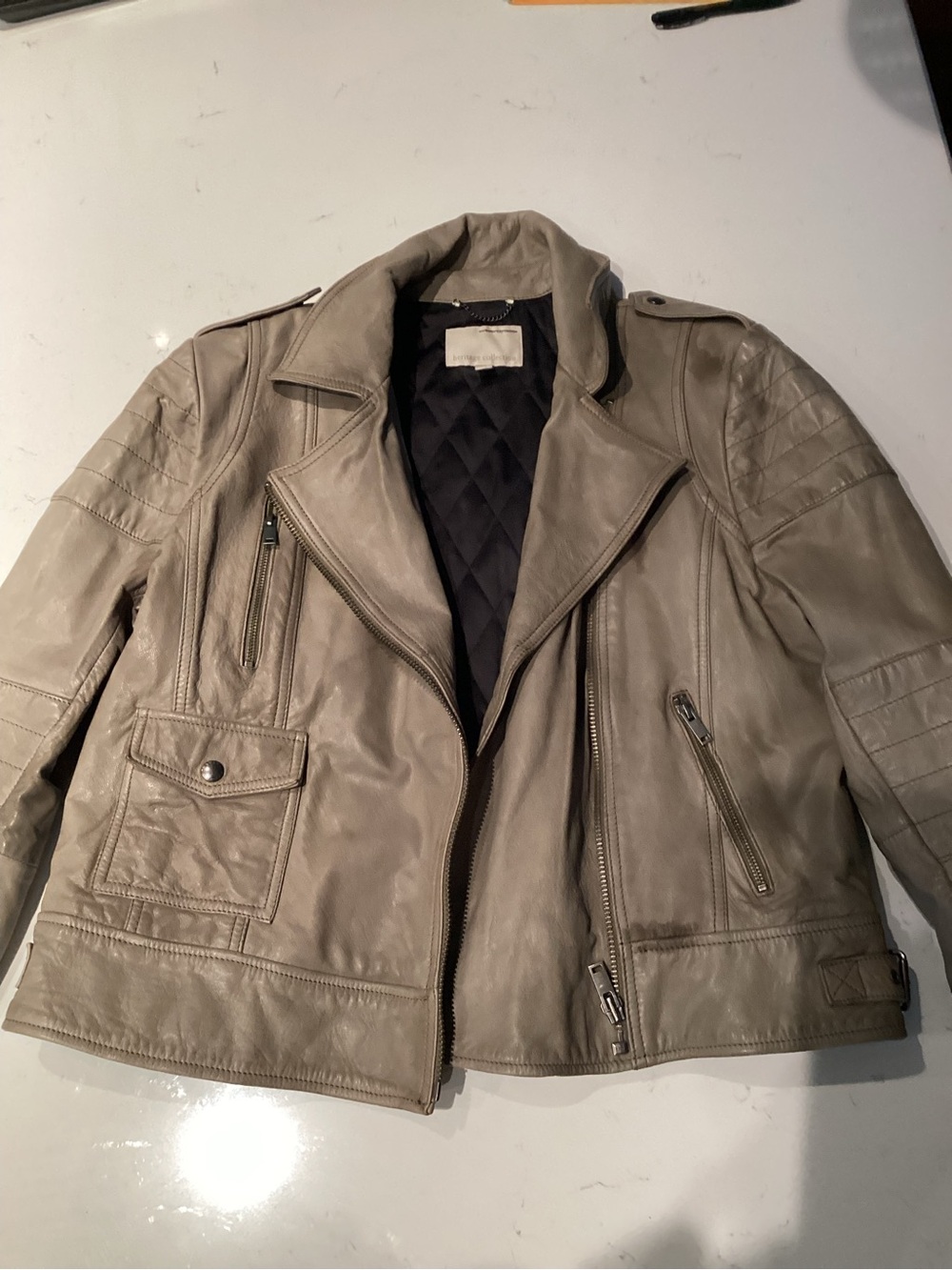 Banana Republic Stone Gray Leather Moto Jacket